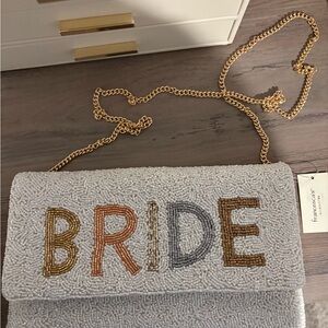 Francesca's Collections Bride Beaded Clutch in White, Gold, and Silver